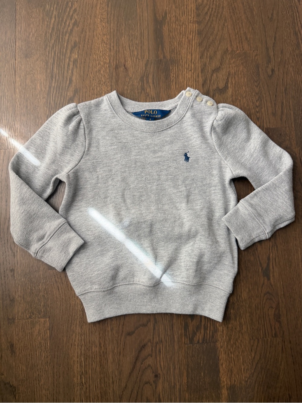Polo by Ralph Lauren Girls' Light Gray Crewneck Sweatshirt with Shoulder Buttons